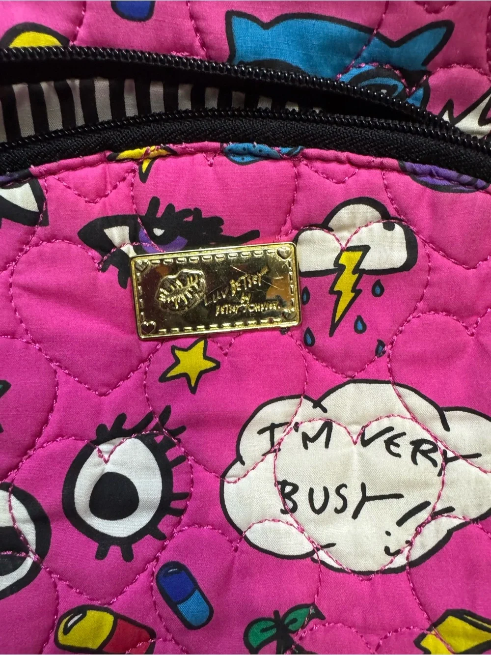 Betsey Johnson Hot Pink Quilted Kids Graphic Backpack